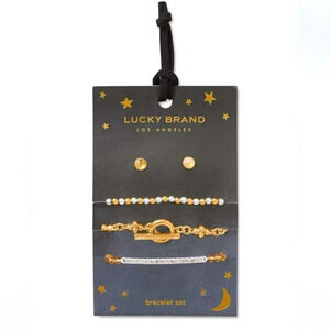 Lucky Brand Two-Tone Crystal,Bead & Gemstone 3-Pc. Bracelet&Stud Earring Set